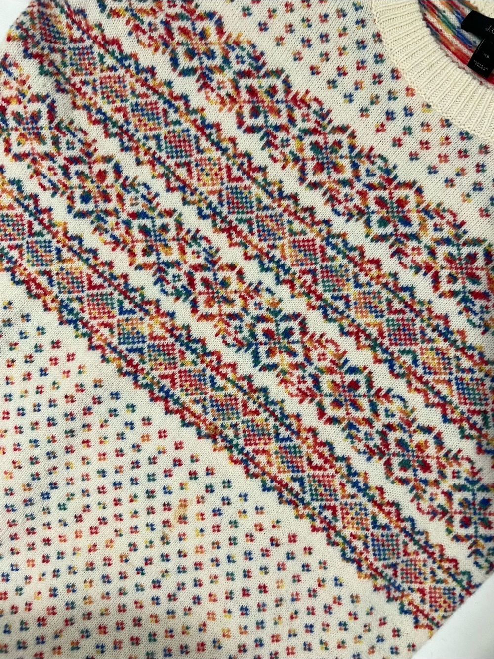 J.Crew 100% Wool Fair Isle Sweater XS Cream Multicolor Nordic Heritage - Picture 4 of 7